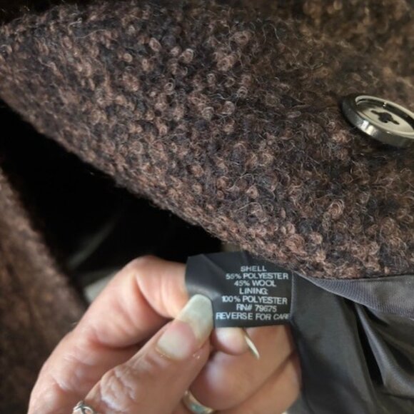 Anne Klein L Brown Coat Wool Blend Covered Button Pocket Timeless Tailored Warm - Picture 10 of 10